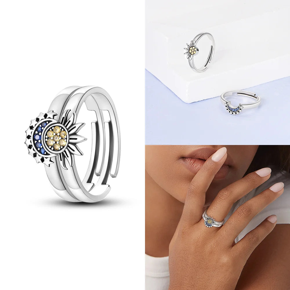Zircon Blue Crystal Heart Bow Rings