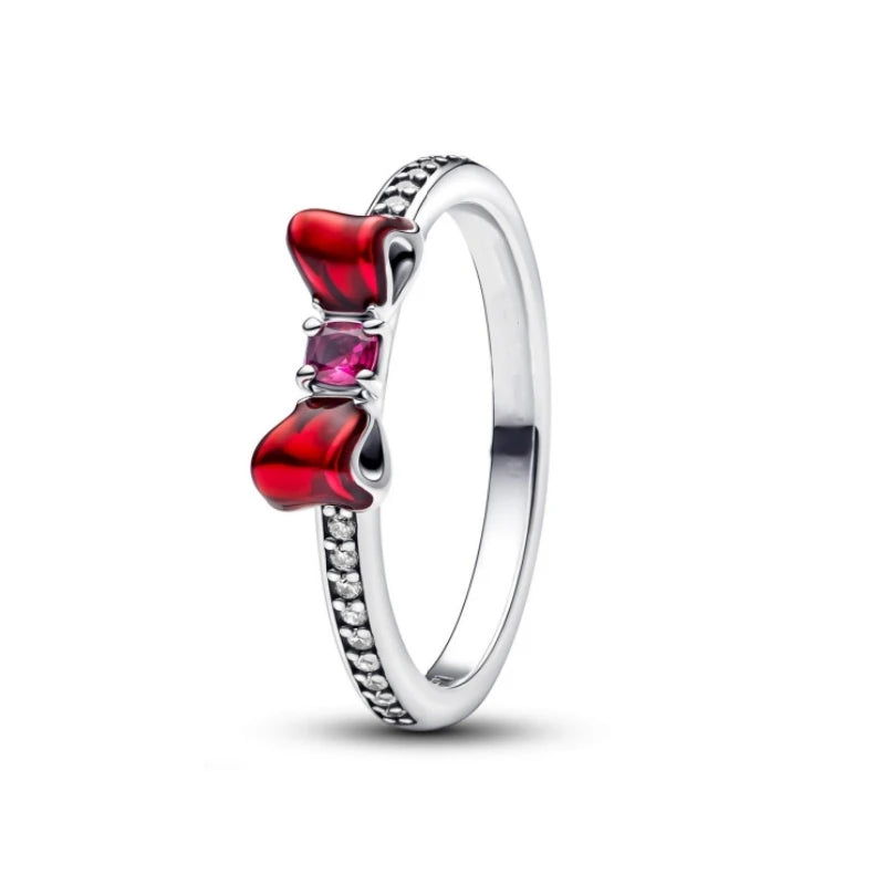 Pink Bow Set Silver Colorful Zircon Ring Earrings