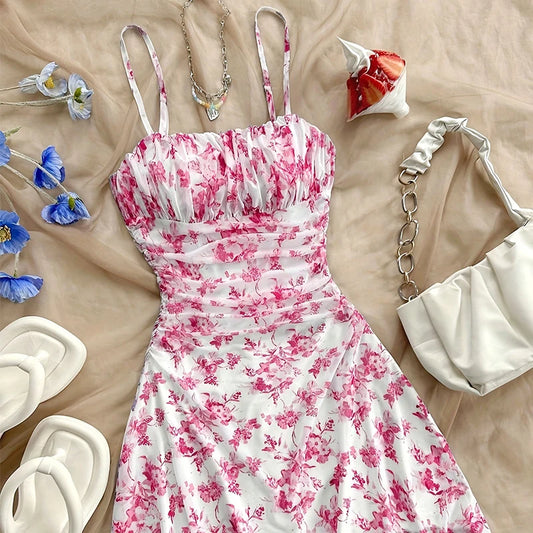 New French Floral Slip Dress Dresses Vacation Style Sling Beach Skirt