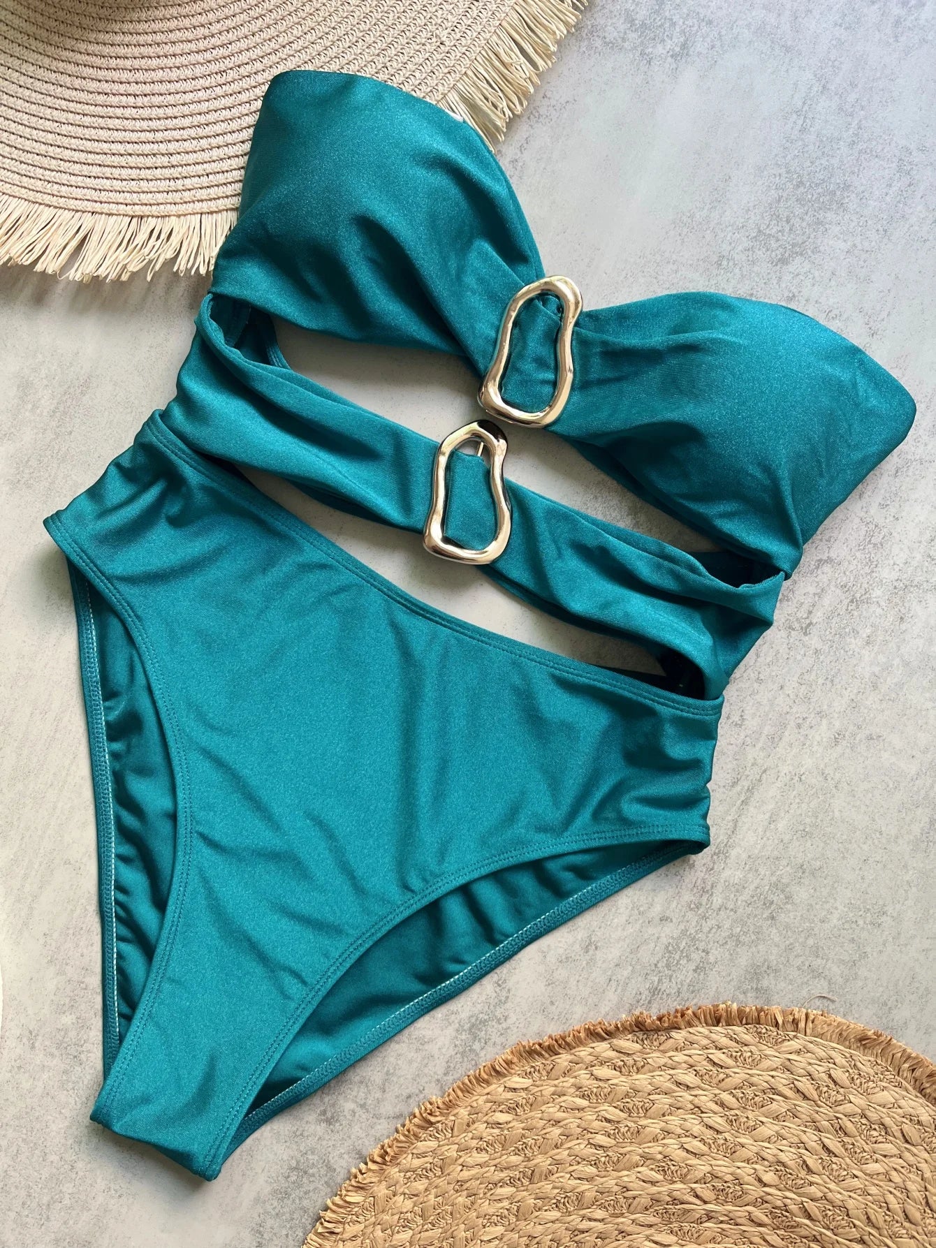 3 Colors Sexy Metal Rings Cut Out Women Swimwear One Piece Swimsuit Female