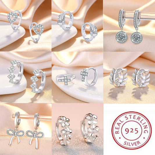 Silver Zircon Buckle Earrings For Women Fashion Exquisite