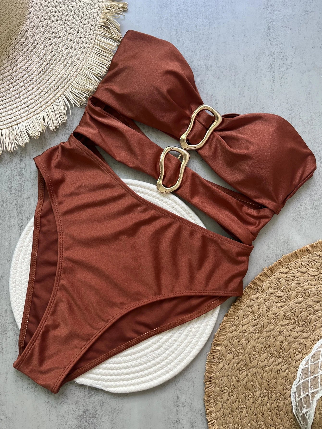 3 Colors Sexy Metal Rings Cut Out Women Swimwear One Piece Swimsuit Female
