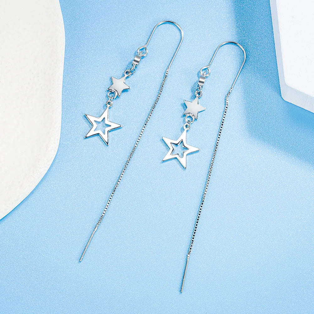 925 Sterling Silver Hoop Earrings Moon Star