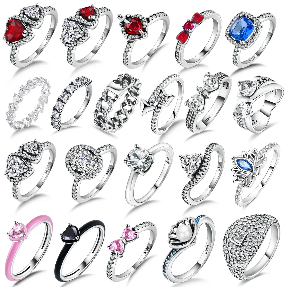 Zircon Blue Crystal Heart Bow Rings