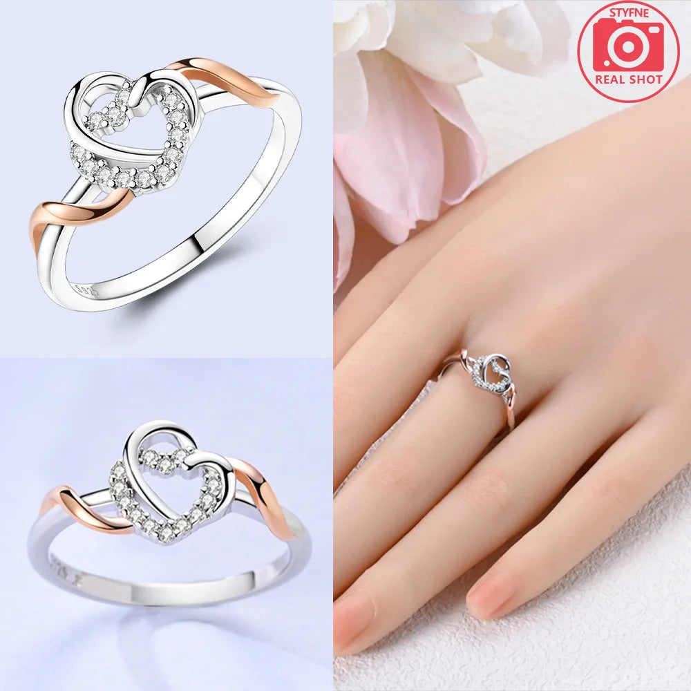 Zircon Blue Crystal Heart Bow Rings