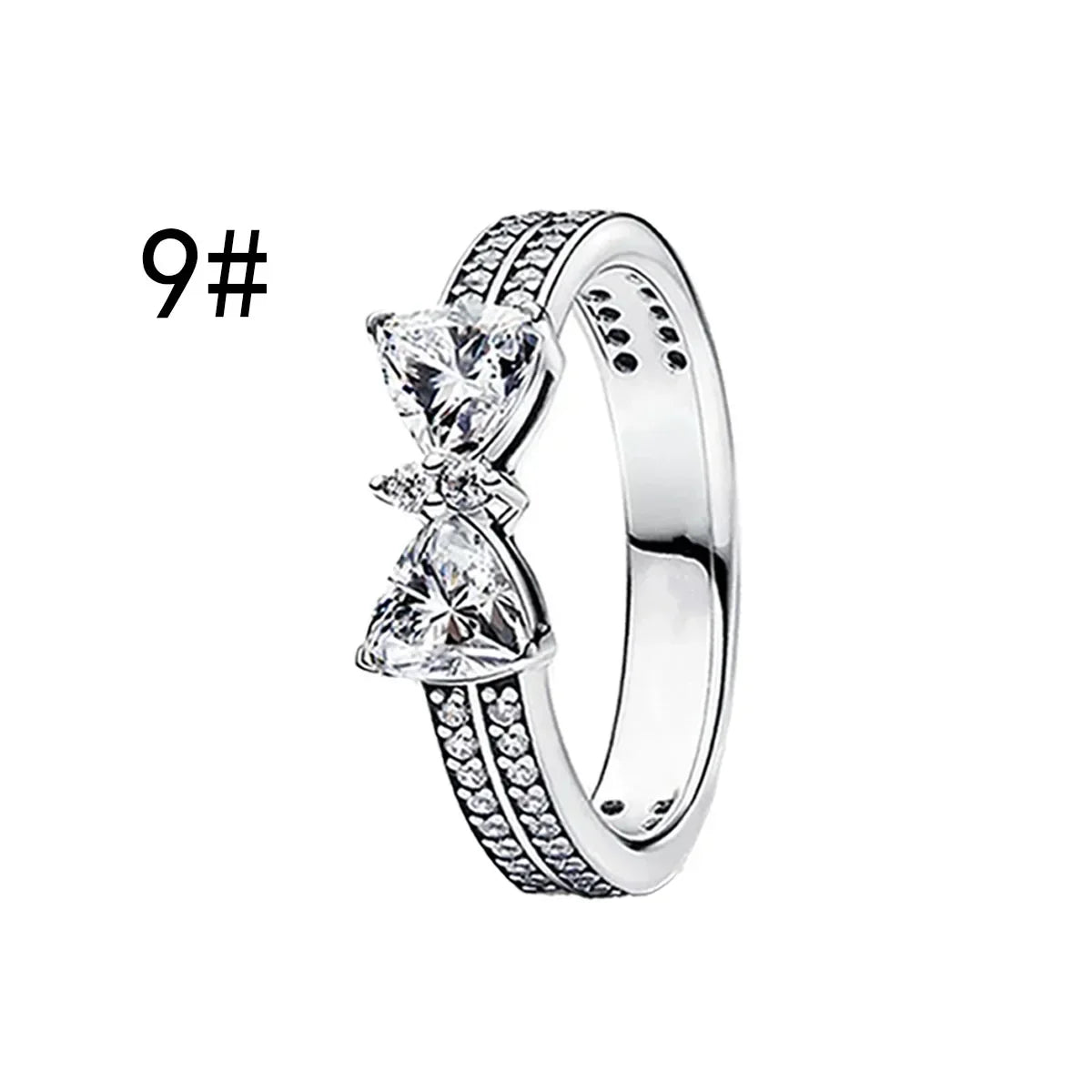 Pink Bow Set Silver Colorful Zircon Ring Earrings