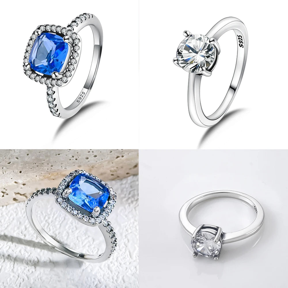 Zircon Blue Crystal Heart Bow Rings