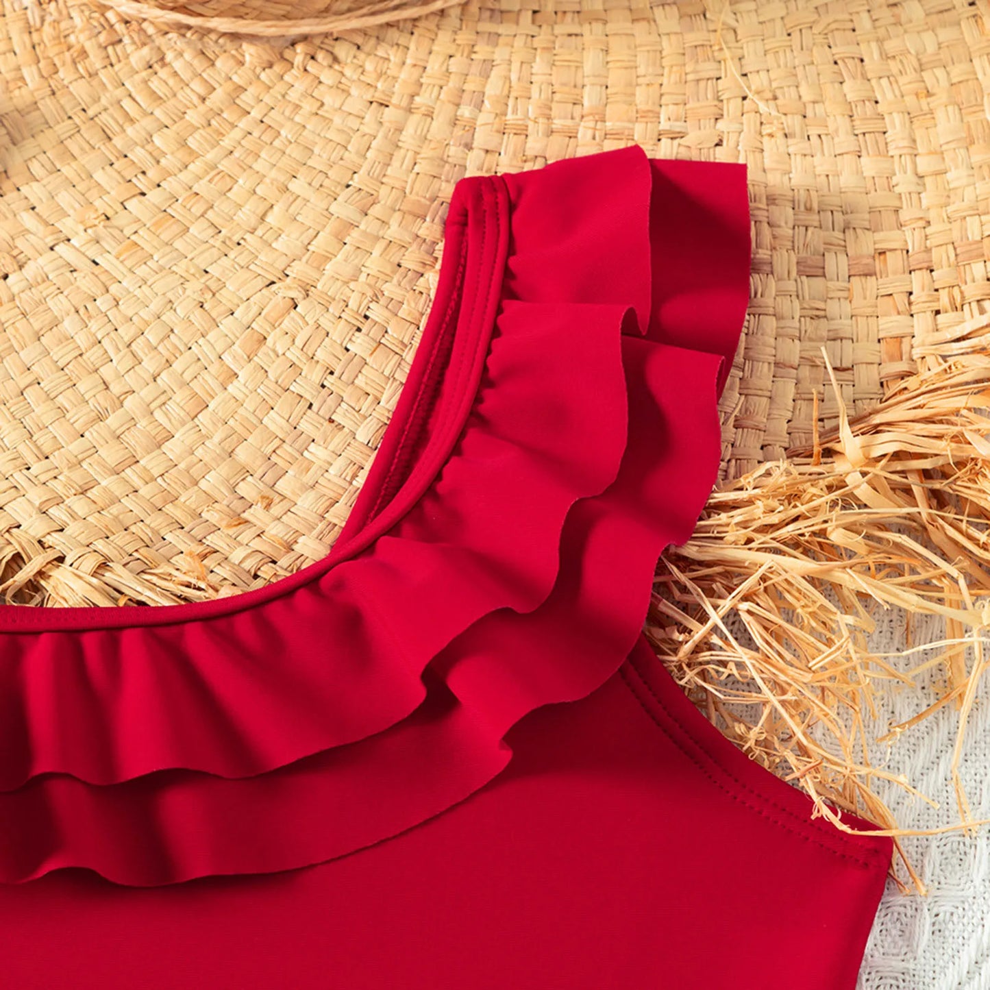 One-Piece Swimsuit Kids Girls One Shoulder Ruffle Swimwear