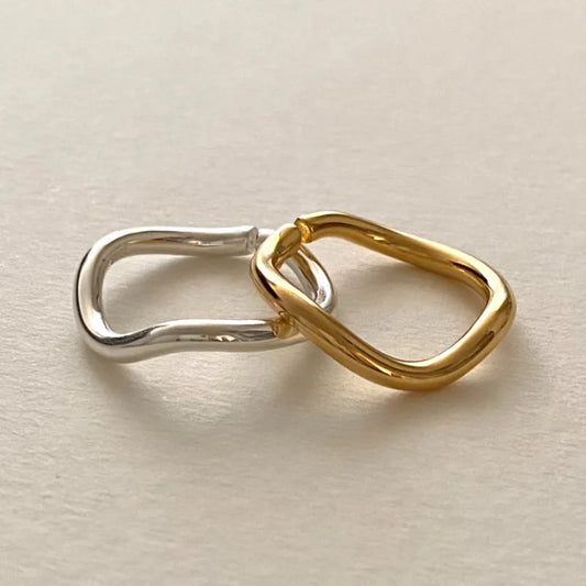 925 Sterling Silver Wavy Line Open Rings For Ladies