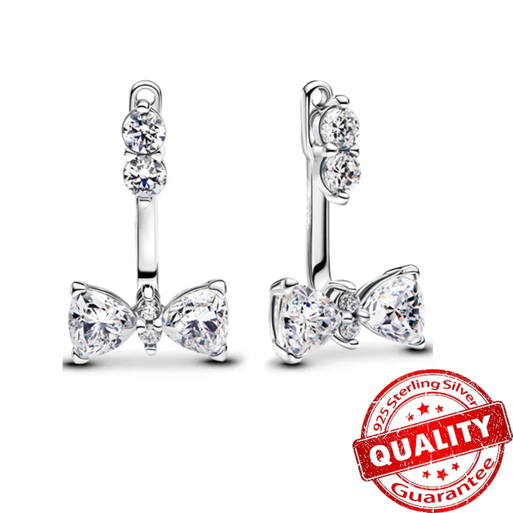 Pink Bow Set Silver Colorful Zircon Ring Earrings