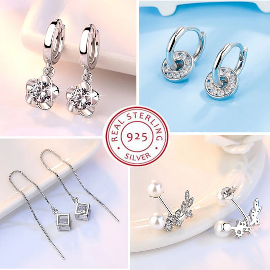 925 Sterling Silver Hoop Earrings Moon Star