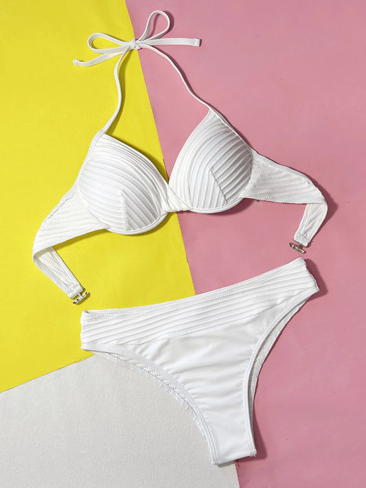 2025 New Sexy Female Halter Bikini Set Two Pieces Bathing Suit Beachwear Swimming