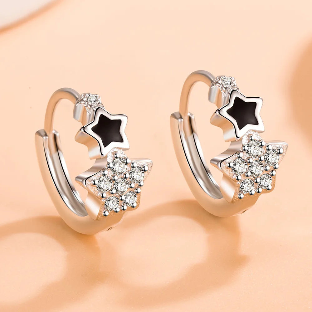 925 Sterling Silver Hoop Earrings Moon Star