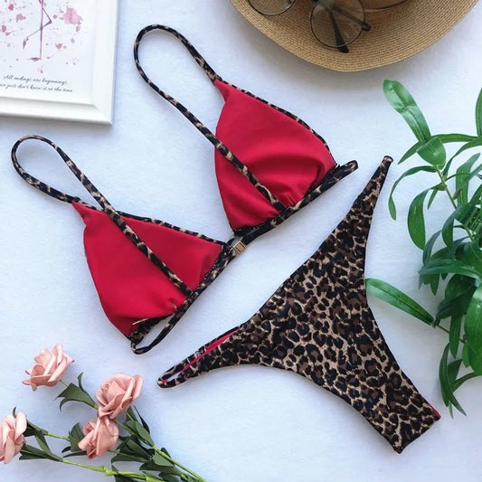 2024 Micro Leopard Bikini Women High Cut  Bandage Push Up