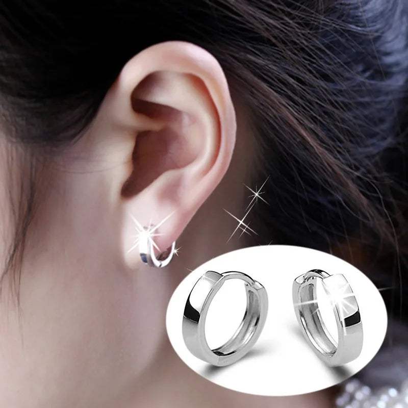 925 Sterling Silver Hoop Earrings Moon Star