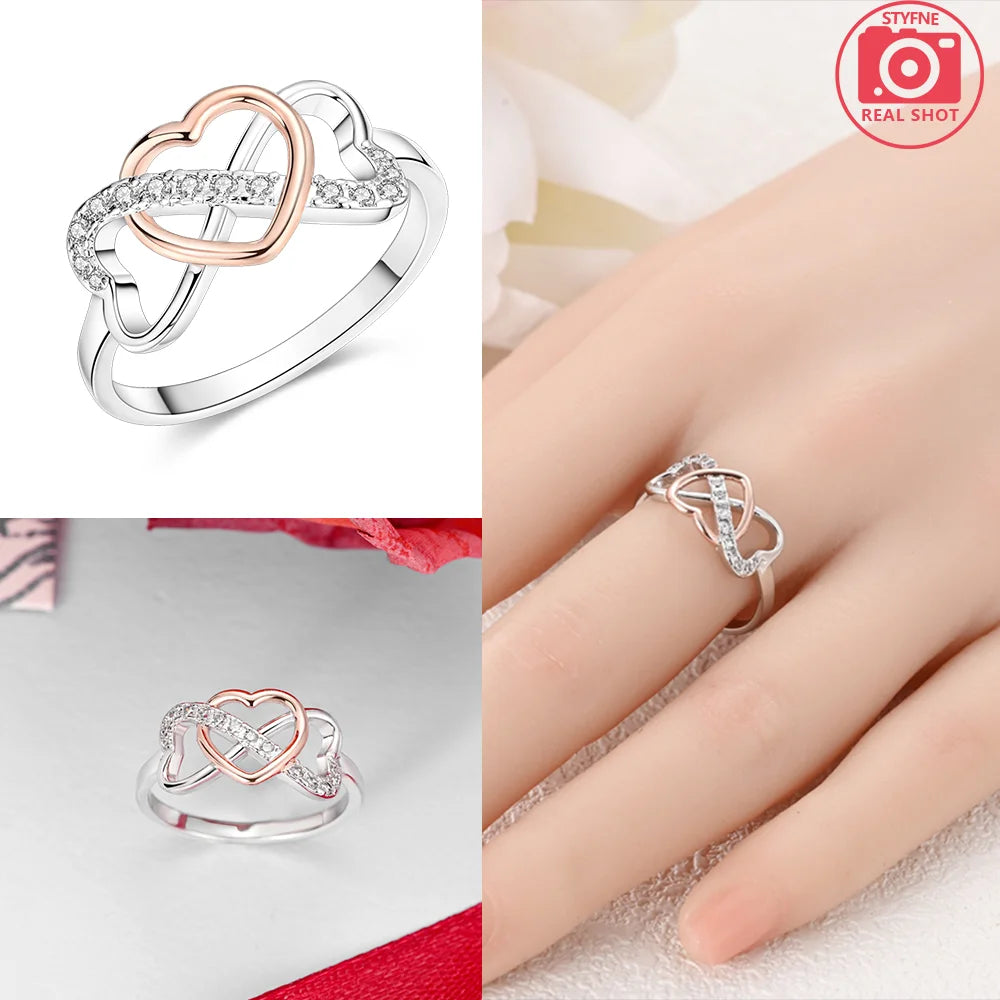 Zircon Blue Crystal Heart Bow Rings