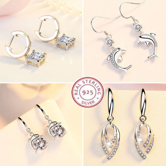 Silver Hook Earrings Dolphin Zircon High Quality
