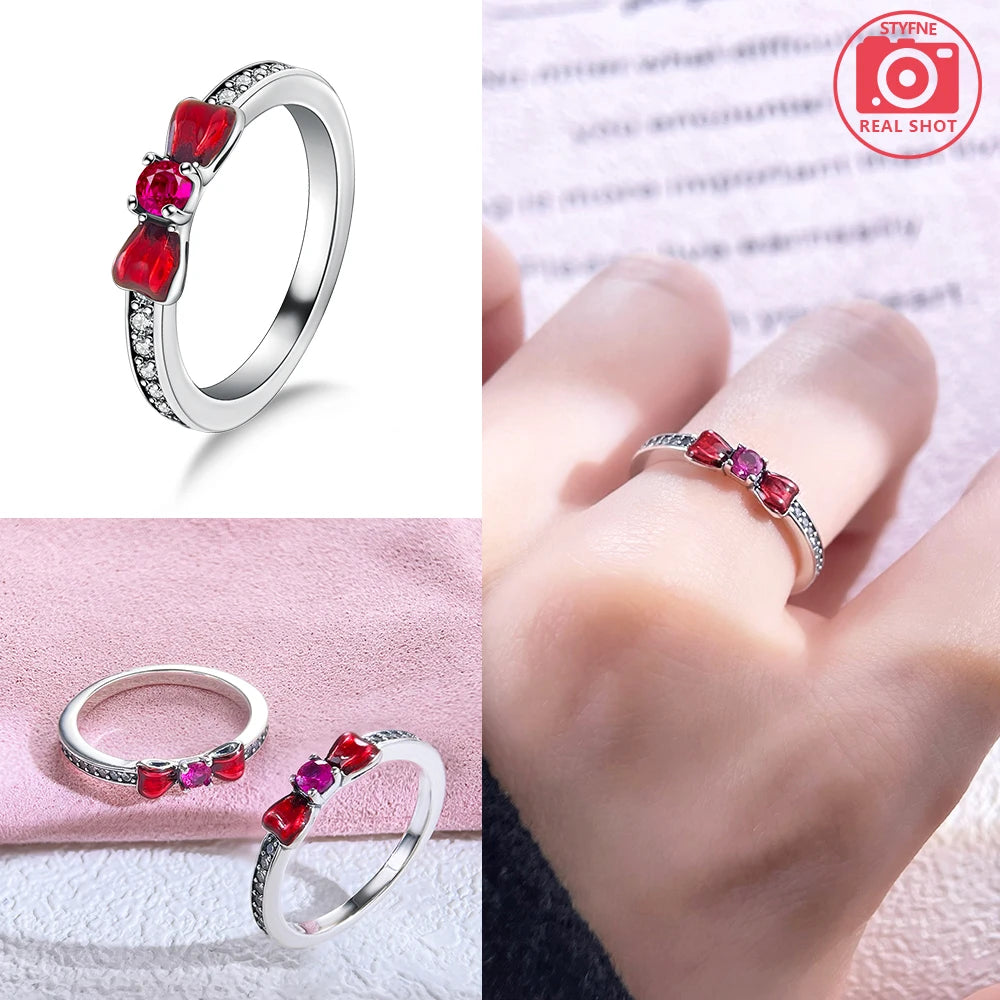 Zircon Blue Crystal Heart Bow Rings