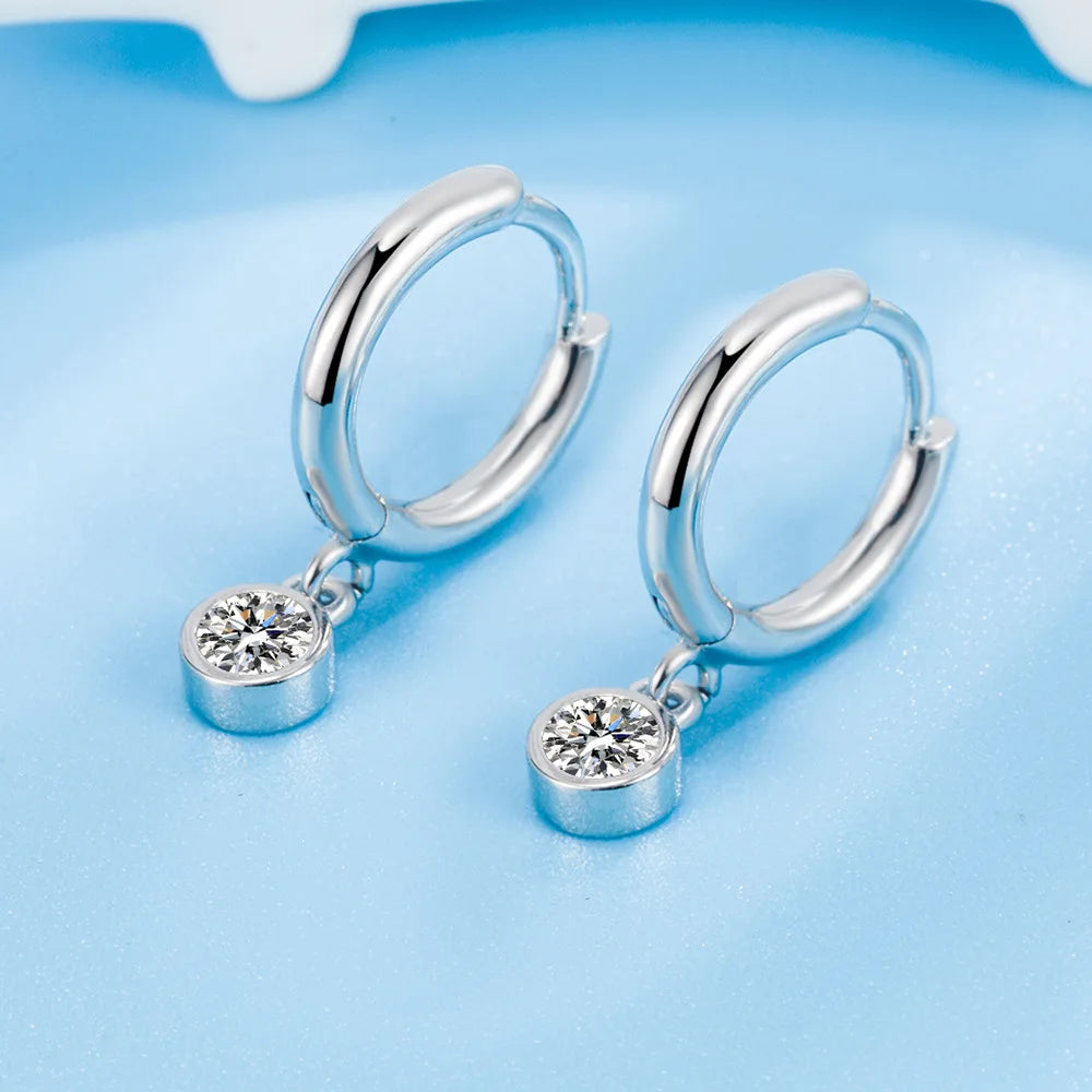 925 Sterling Silver Hoop Earrings Moon Star